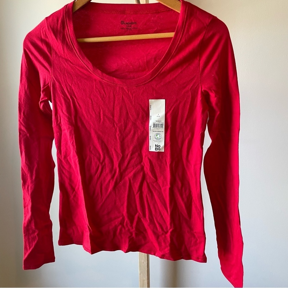 No Boundaries Red Long Sleeve Scoop Neck Tee - Women's‎ Small NWT